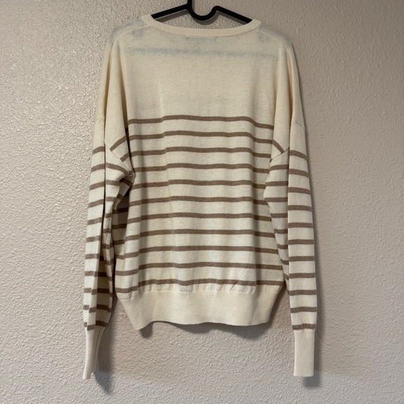 NWOT Jenni Kayne Avery Crewneck Sweater Stripe Cotton Merino Ivory Neutral M - Picture 7 of 7